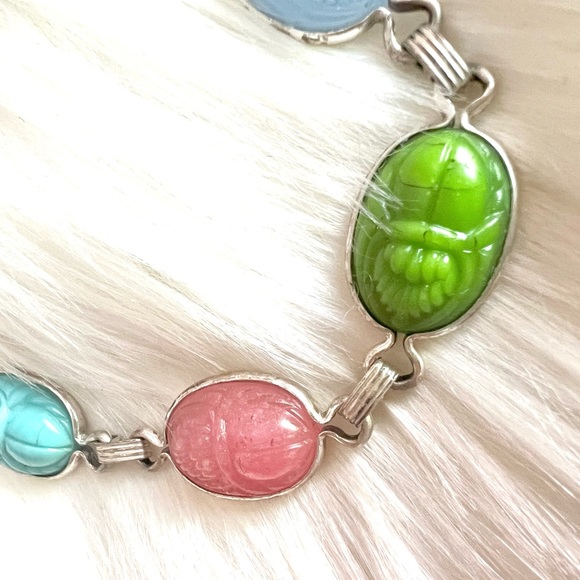 Vintage Scarab Egyptian themed beetle Sterling Silver bracelet - Picture 12 of 14